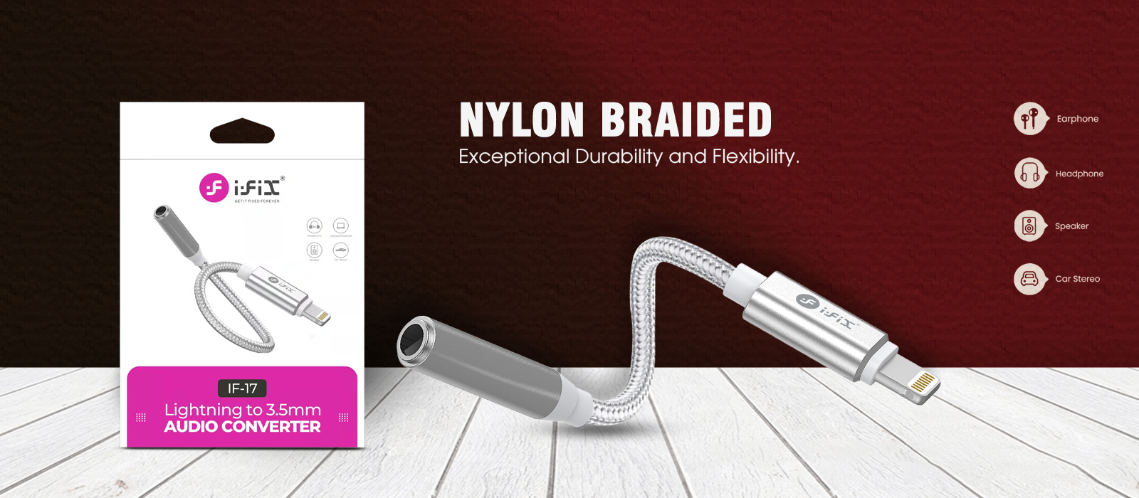 iFiX IF-17 Lightening to 3.5mm Audio Converter (Black)