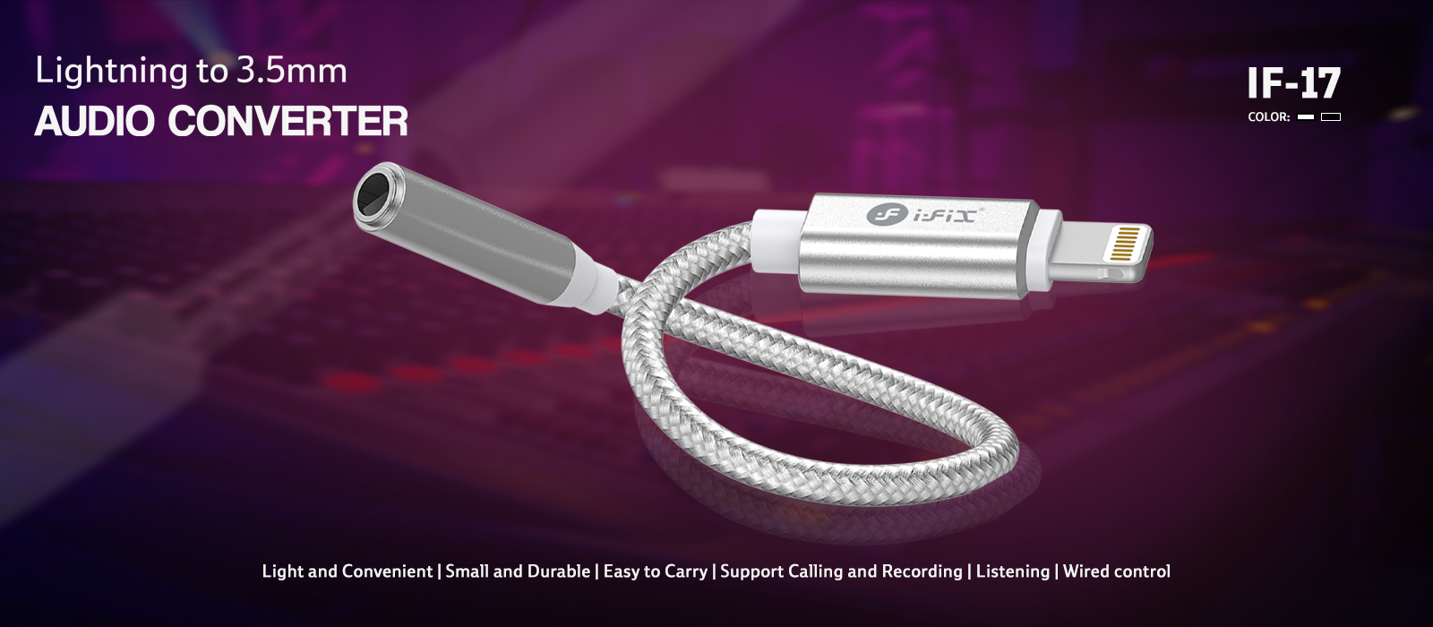 iFiX IF-17 Lightening to 3.5mm Audio Converter (White)