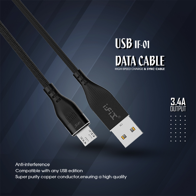IF-01 Micro  3.4A Fast Charging USB Data Cable (Black)