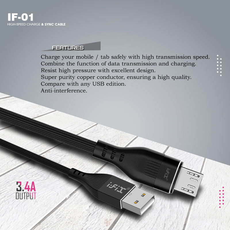 IF-01 Micro  3.4A Fast Charging USB Data Cable (Black)