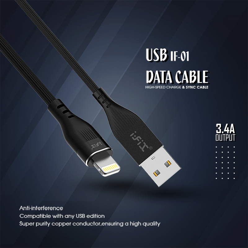 IF-01 Lightning  3.4A Fast Charging USB Data Cable (Black)