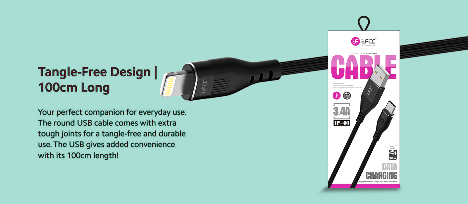 IF-01 Lightning  3.4A Fast Charging USB Data Cable (Black)
