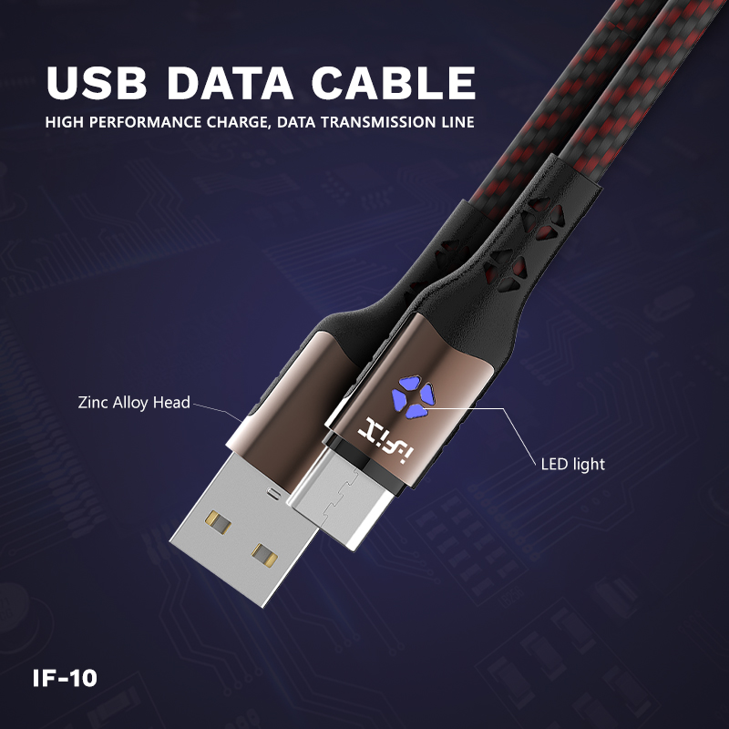 IF-10 Type-C  5A Fast Charging USB Data Cable (Red & Black)