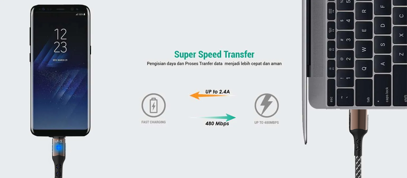 IF-10 Type-C  5A Fast Charging USB Data Cable (White & Black)