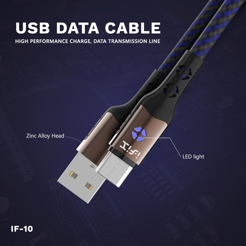 IF-10 Type-C  5A Fast Charging USB Data Cable (Blue & Black)