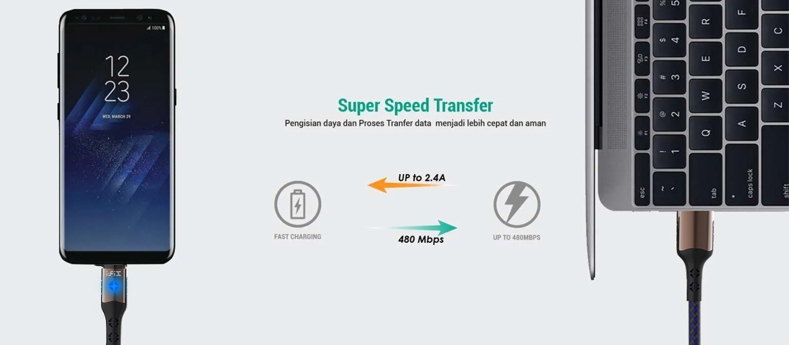 IF-10 Type-C  5A Fast Charging USB Data Cable (Blue & Black)