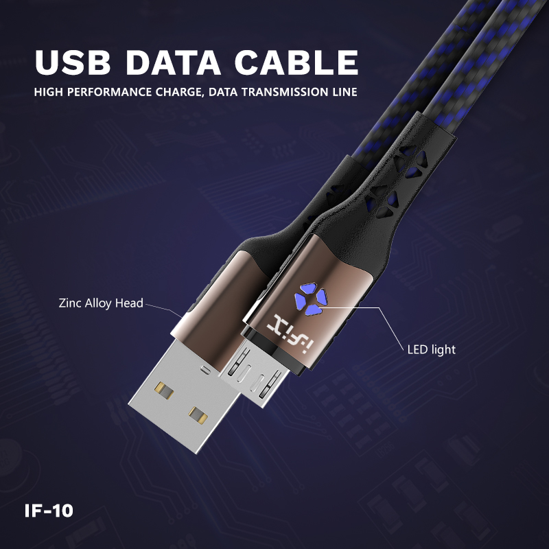 IF-10 Micro 5A Fast Charging USB Data Cable(Blue & Black)