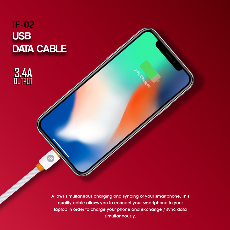 IF-02 Lightning 3.4A Fast Charging USB Data Cable( White & Red)