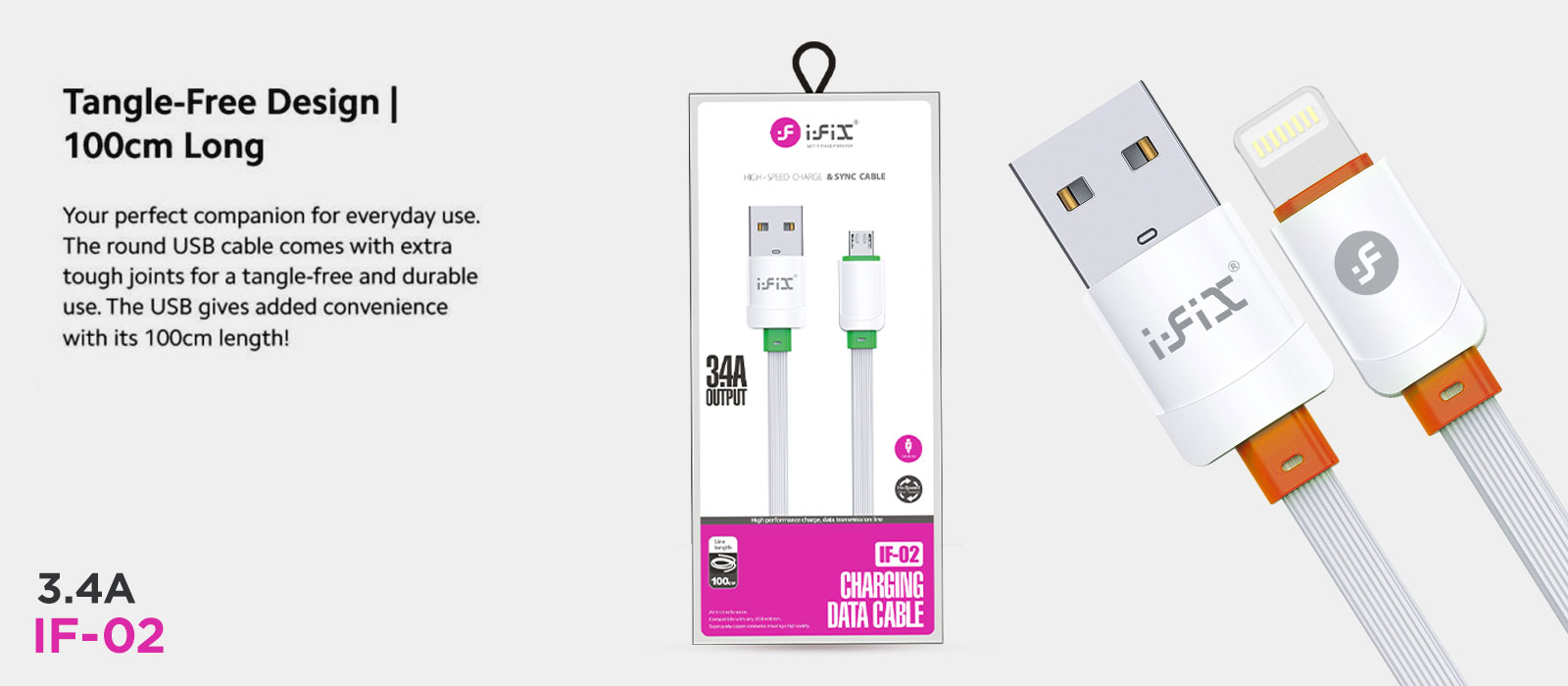 IF-02 Lightning 3.4A Fast Charging USB Data Cable( White & Red)