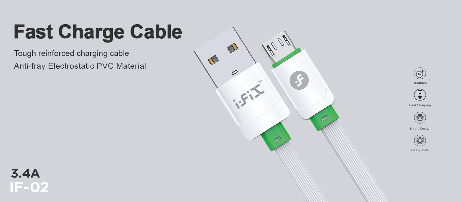 IF-02 Micro 3.4A Fast Charging USB Data Cable( White & Green)