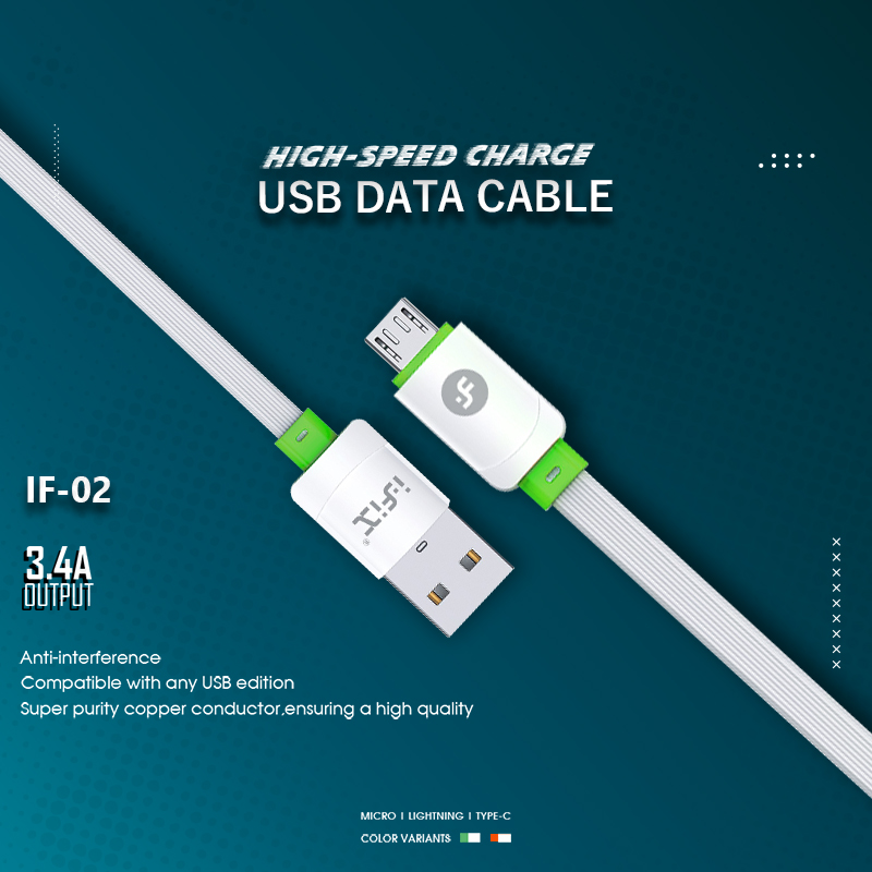 IF-02 Micro 3.4A Fast Charging USB Data Cable( White & Green)
