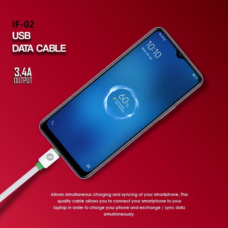 IF-02 Micro 3.4A Fast Charging USB Data Cable( White & Green)