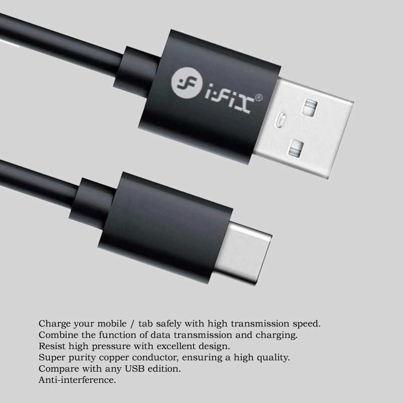 IF-QC 3.0 Qualcomm Type-C USB Data Cable (Black)