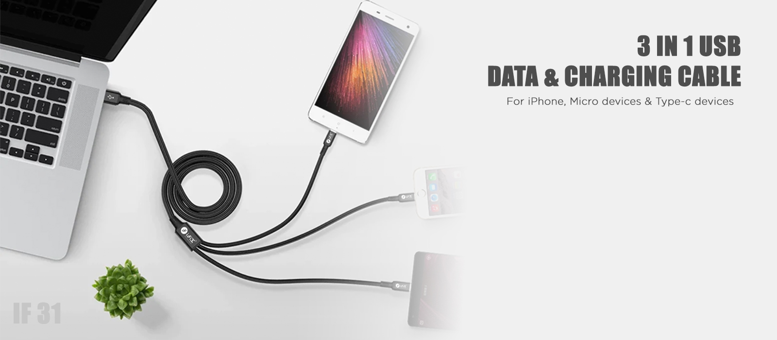 IF-31 3 In 1 Fast Charging USB Data Cable