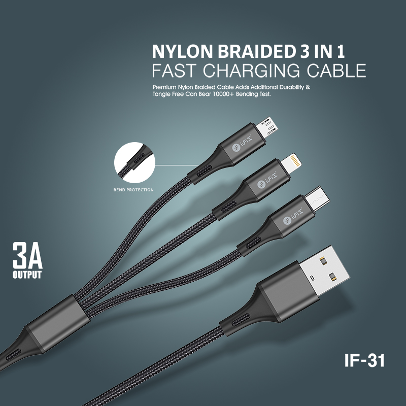 IF-31 3 In 1 Fast Charging USB Data Cable