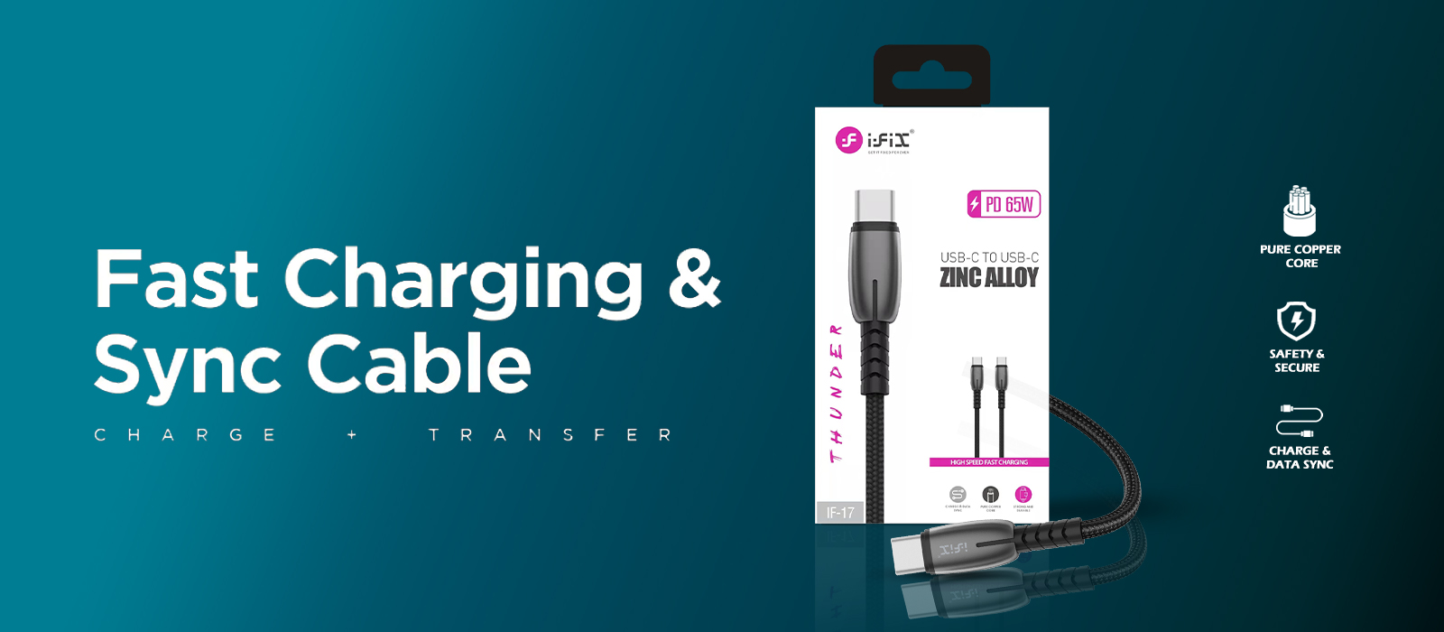 IF017 65W Type-C to Type-C Fast Charging PD USB Data Cable
