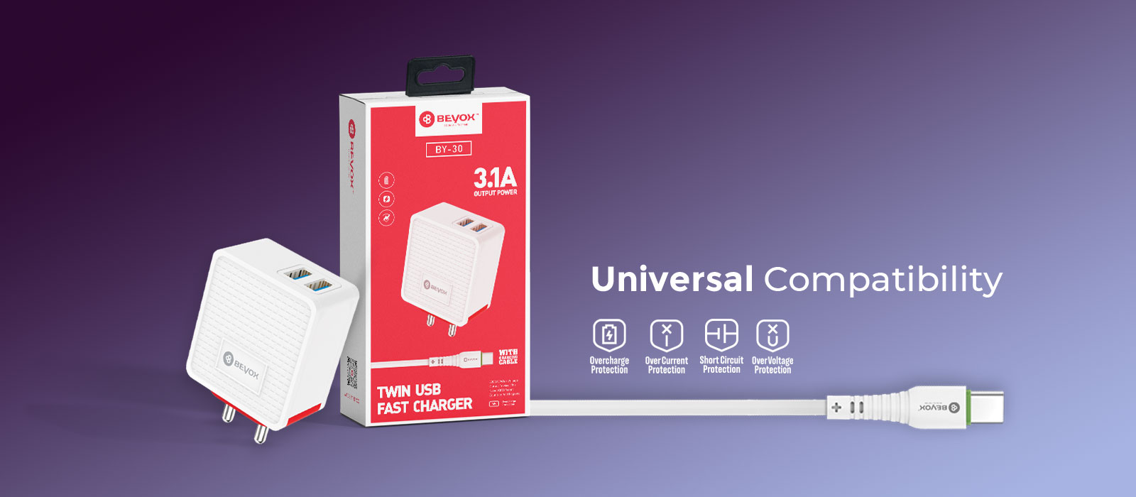 Beyox 3.1A Twin USB Fast Charger