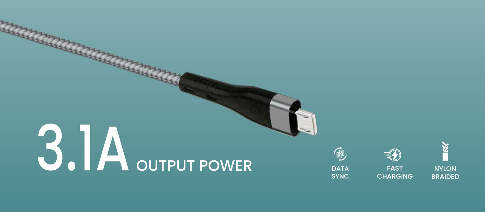 Beyox BX12 Micro USB Cable | Nylon Braided 3.1A Fast Charging (Grey)