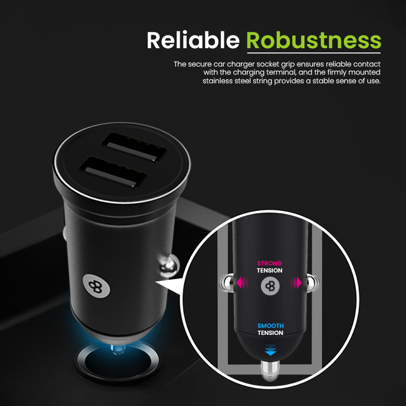 Beyox BY-22 3.1A QC Dual Port Fast charging Car Charger with Type C cable (Black)