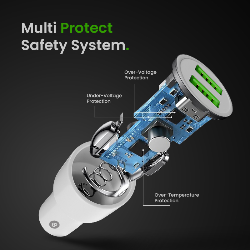 Beyox BY-23 2.8A QC Dual Port Fast charging Car Charger with Type C cable (White)