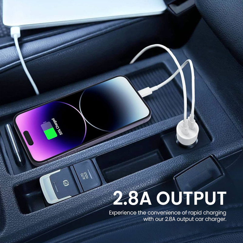 Beyox BY-23 2.8A QC Dual Port Fast charging Car Charger with Type C cable (White)