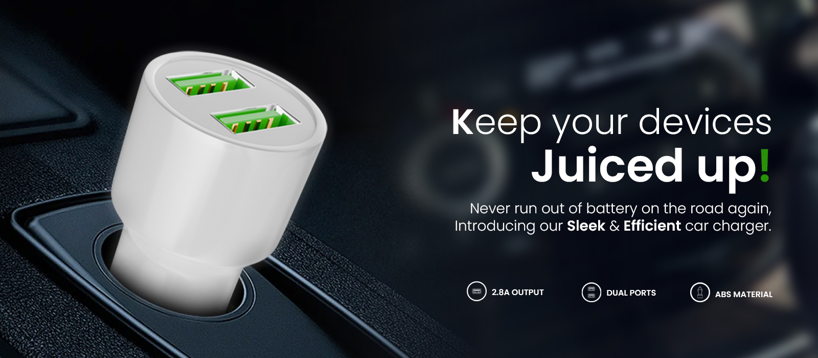 Beyox BY-23 2.8A QC Dual Port Fast charging Car Charger with Type C cable (White)