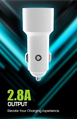 Beyox BY-23 2.8A QC Dual Port Fast charging Car Charger with Type C cable (White)