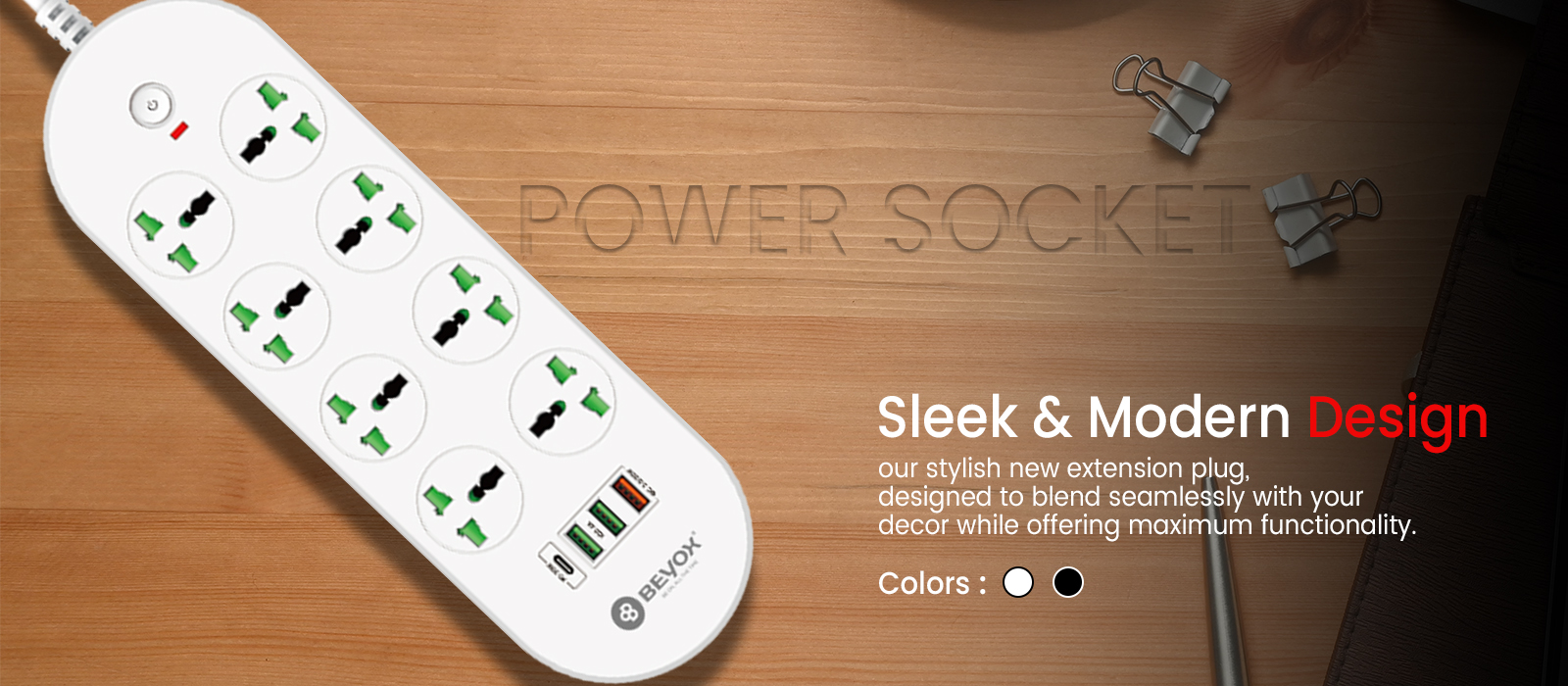 Beyox B02 20W PD + 3 QC & 8 Power Sockets Extension Plug: Fast Charging For various Devices(WHITE)