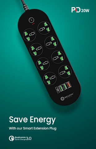 Beyox B02 20W PD + 3 QC & 8 Power Sockets Extension Plug: Fast Charging For various Devices(BLACK)