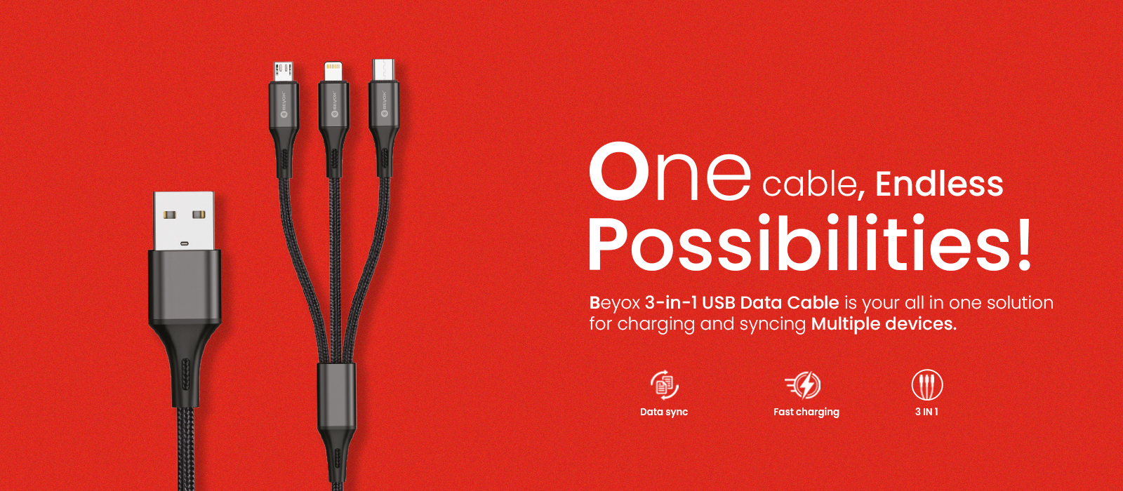 BEYOX BC31 3 in 1 USB Data Cable