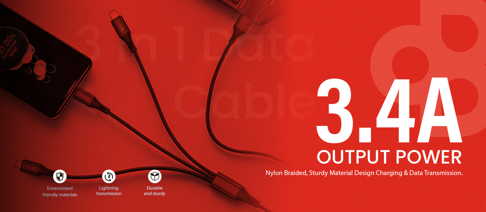 BEYOX BC31 3 in 1 USB Data Cable