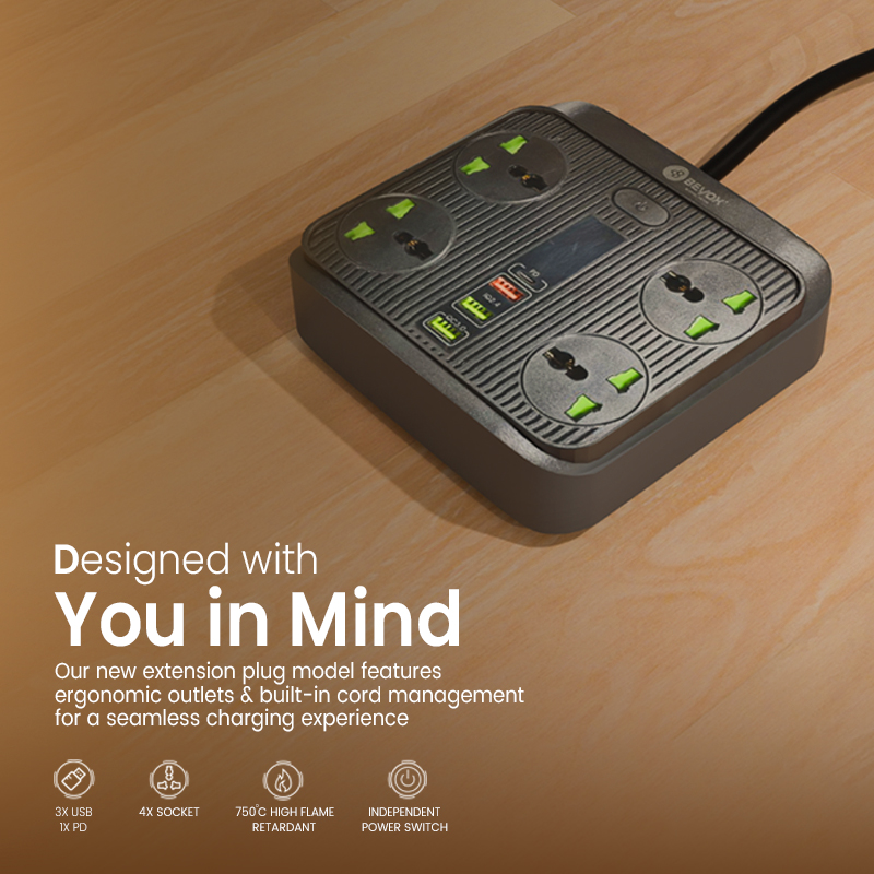 Beyox B01 40W PD + 3 QC & 4 Power Sockets Extension Plug(White)