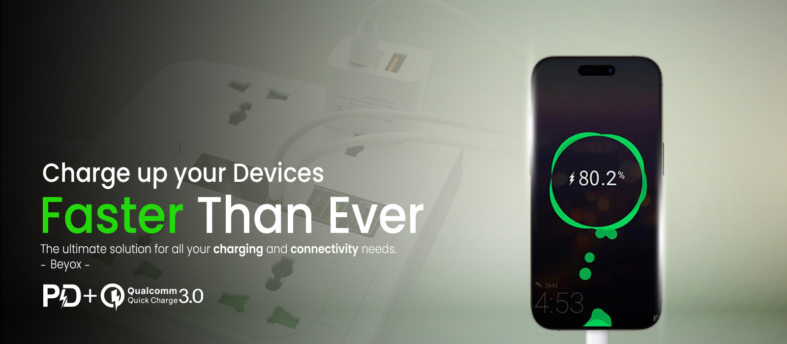 Beyox B01 40W PD + 3 QC & 4 Power Sockets Extension Plug(White)