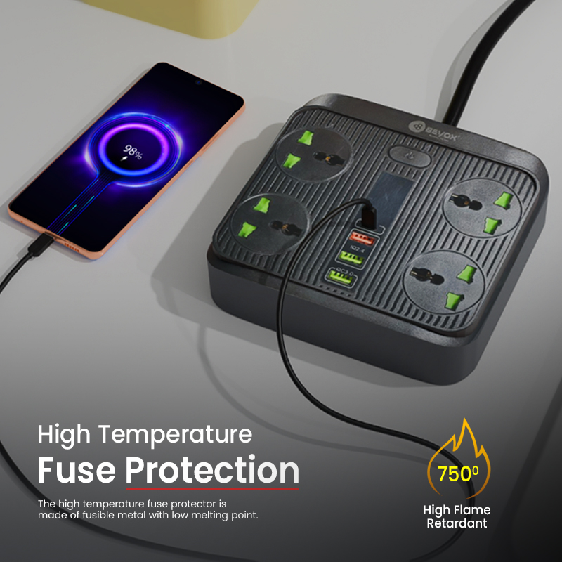 Beyox B01 40W PD + 3 QC & 4 Power Sockets Extension Plug(Black)