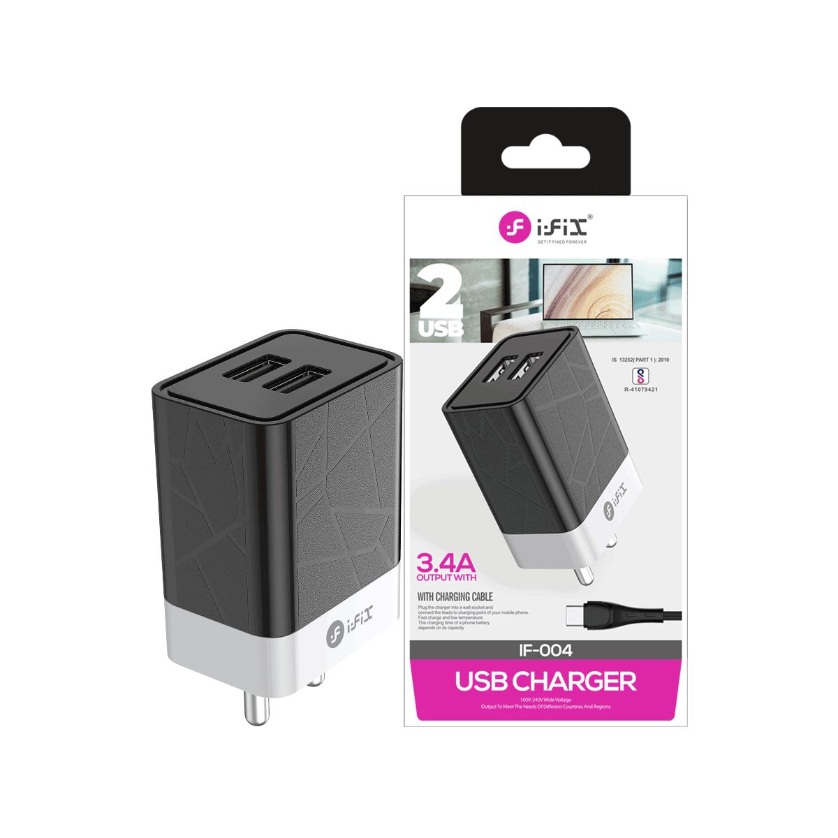 IF-004 Dual USB Port Micro  3.4A Fast charger