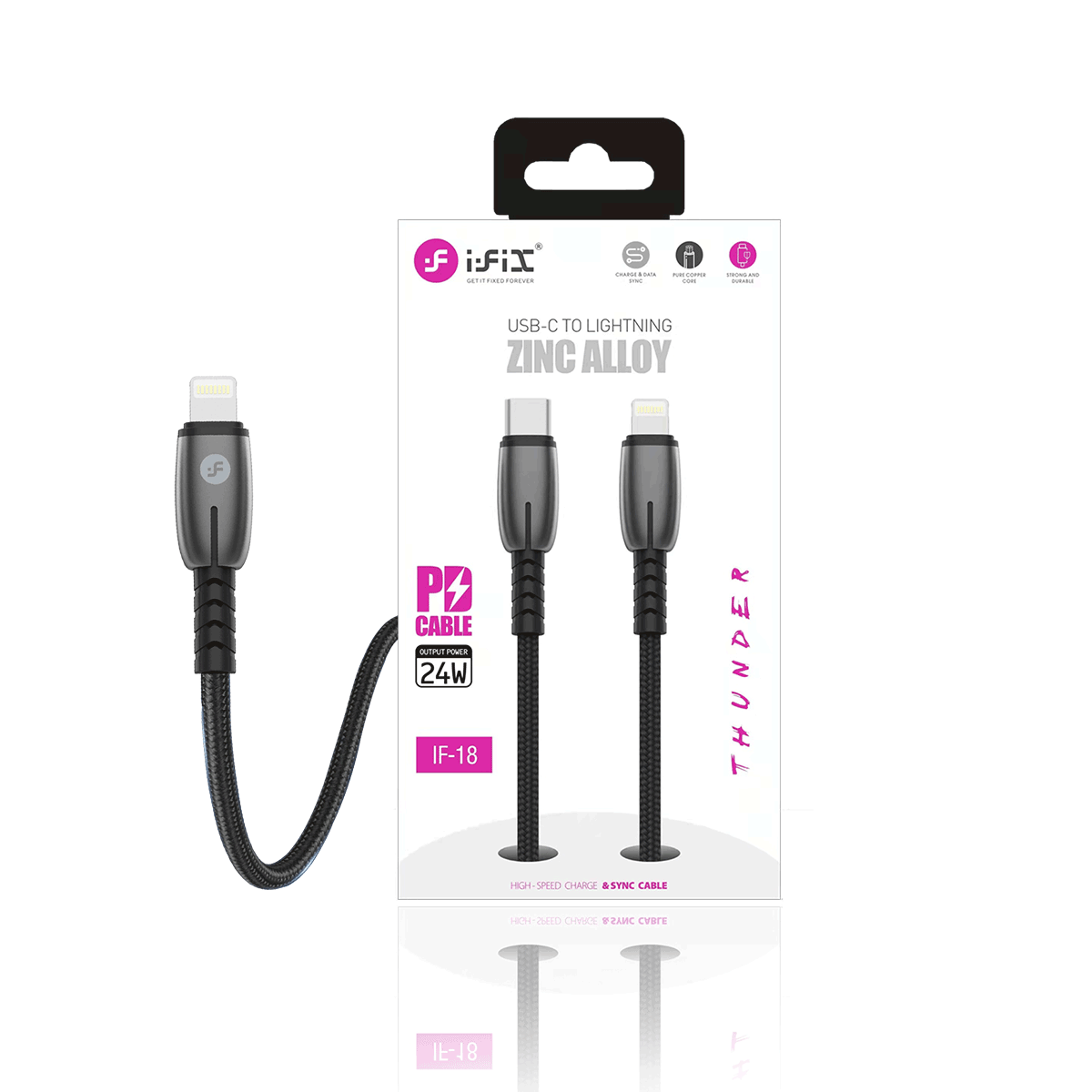 IF018 24W Type-C to Lightning Fast Charging USB Data Cable