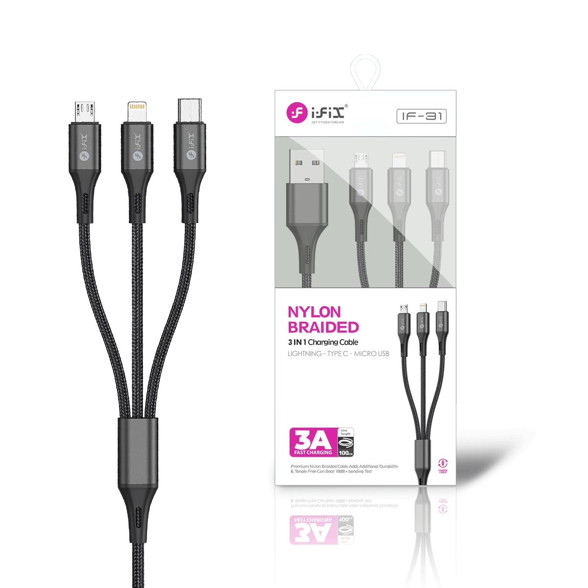 IF-31 3 In 1 Fast Charging USB Data Cable