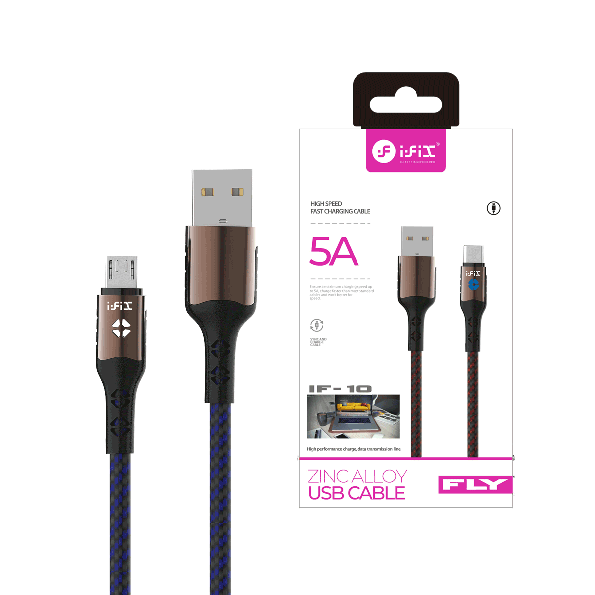 IF-10 Micro 5A Fast Charging USB Data Cable(Blue & Black)