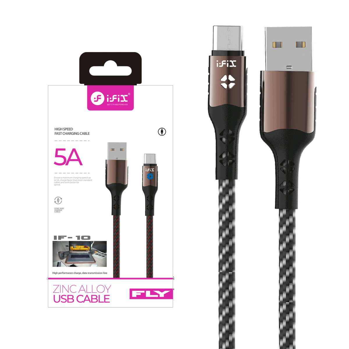 IF-10 Type-C  5A Fast Charging USB Data Cable (White & Black)
