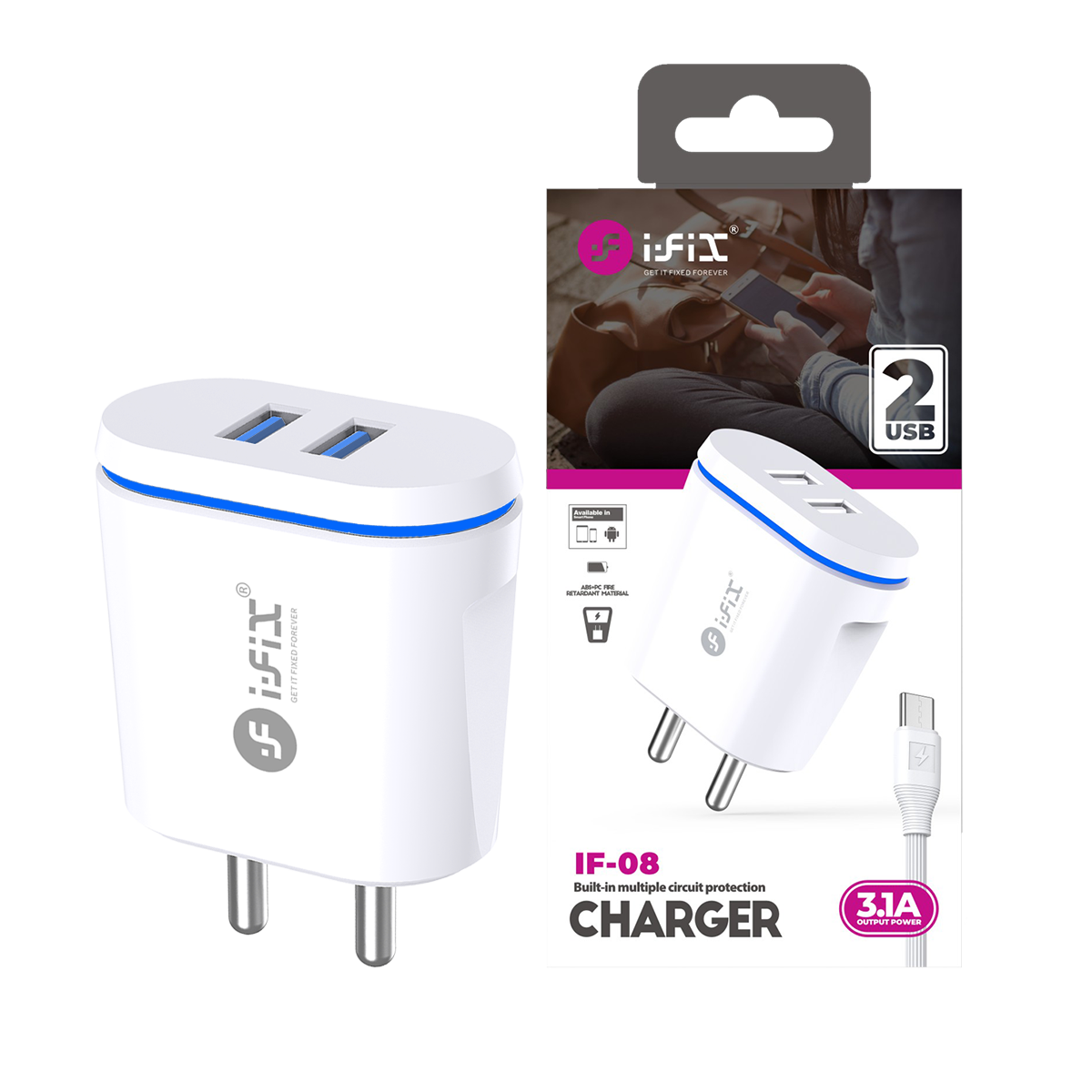 IF-08 Dual USB Port Micro  Fast Charger