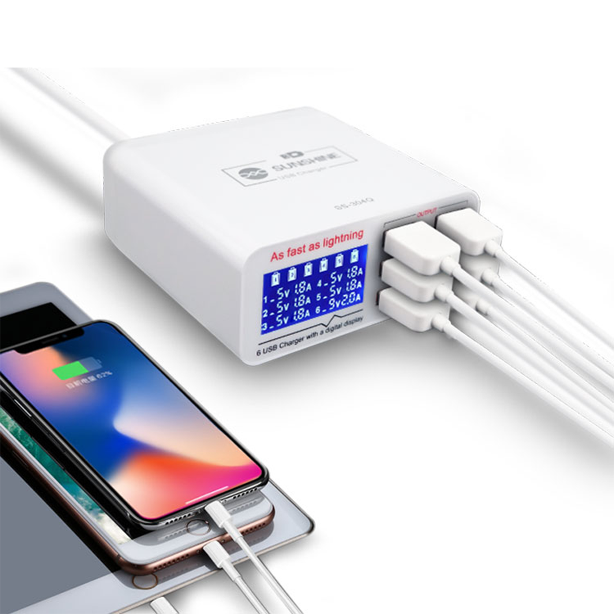 SUNSHINE SS-304Q 6 PORT USB SMART LIGHTNING CHARGER