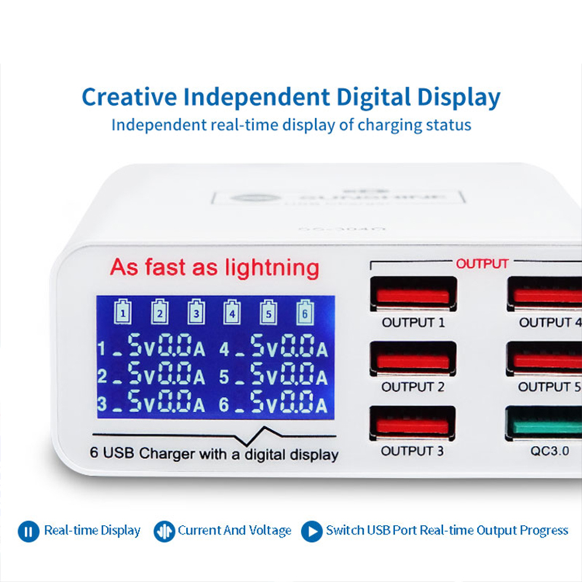 SUNSHINE SS-304Q 6 PORT USB SMART LIGHTNING CHARGER