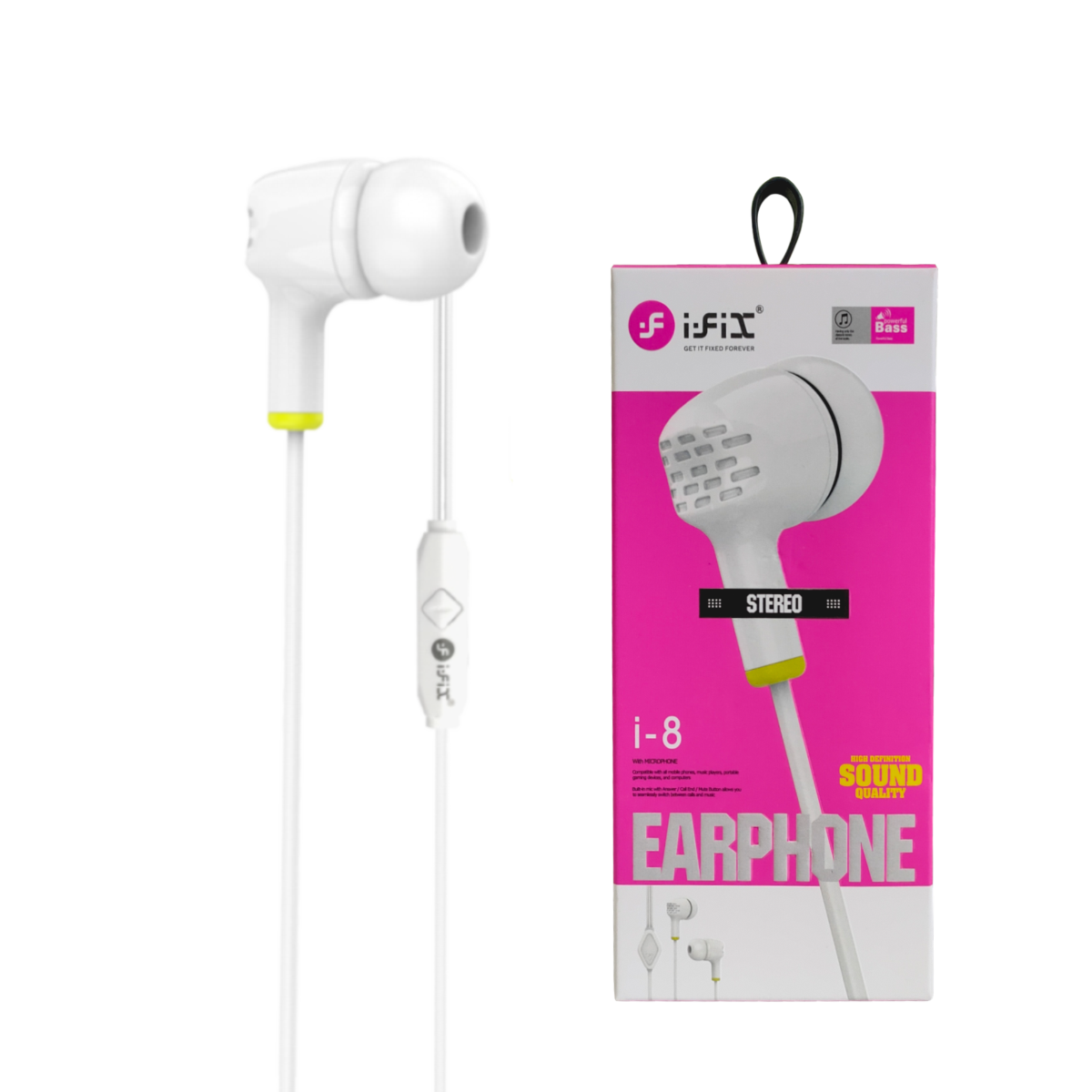 i-8 Stereo Earphone (White)