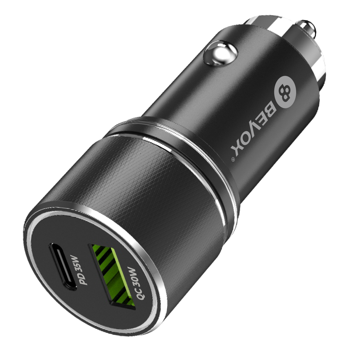 Beyox BY-21 65W PD+QC Dual Port Car Charger with Type C cable  and Fast charging (Black)