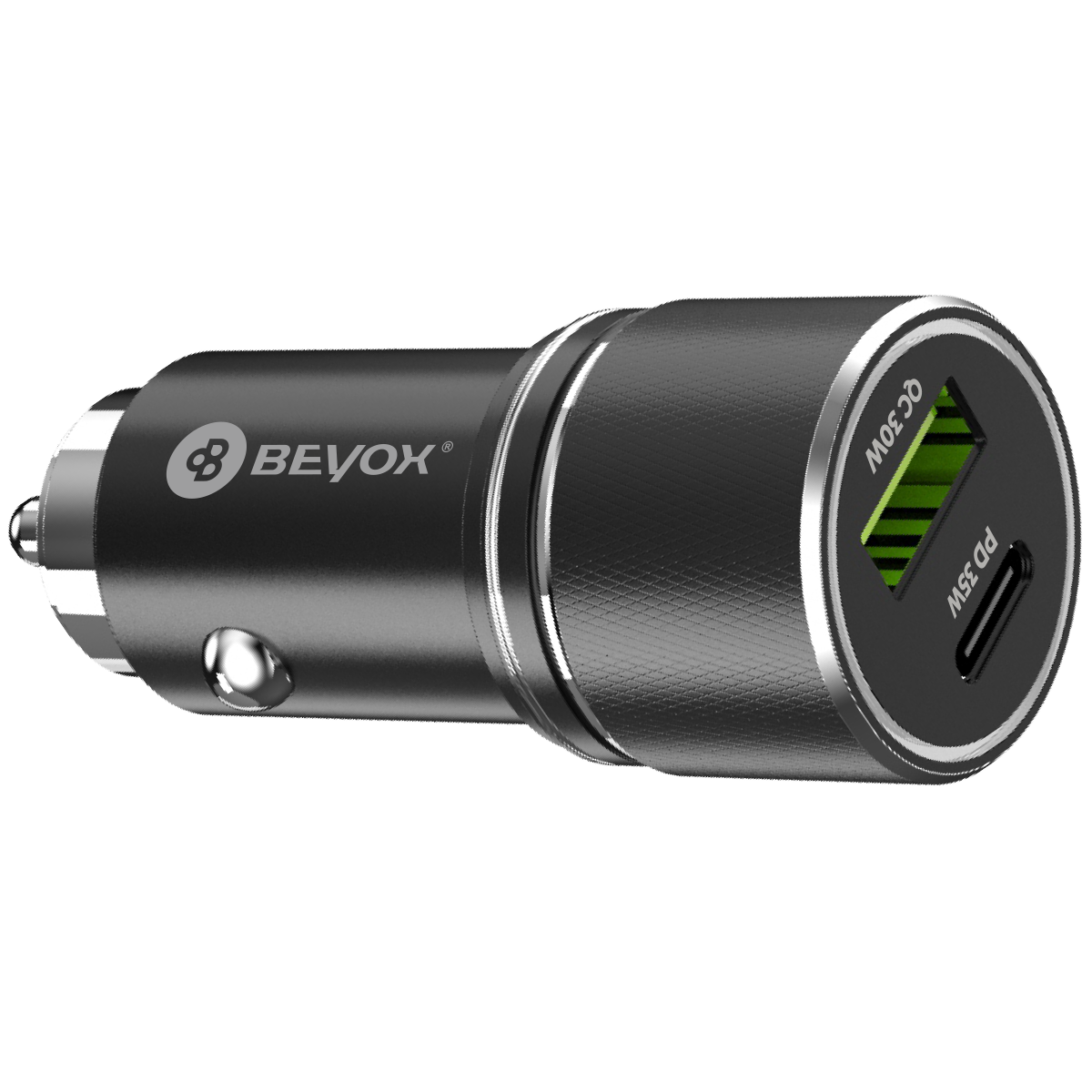 Beyox BY-21 65W PD+QC Dual Port Car Charger with Type C cable  and Fast charging (Black)