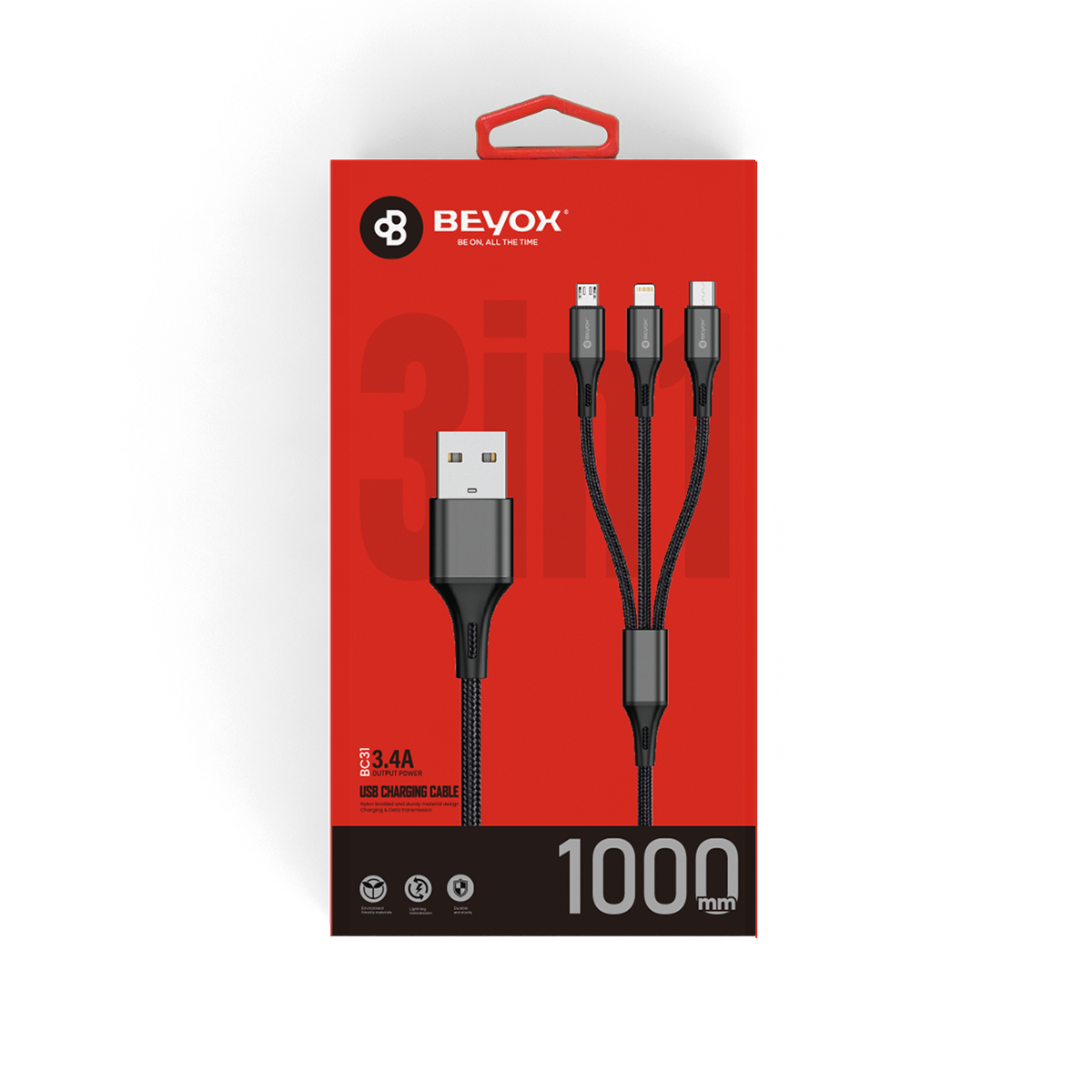 BEYOX BC31 3 in 1 USB Data Cable