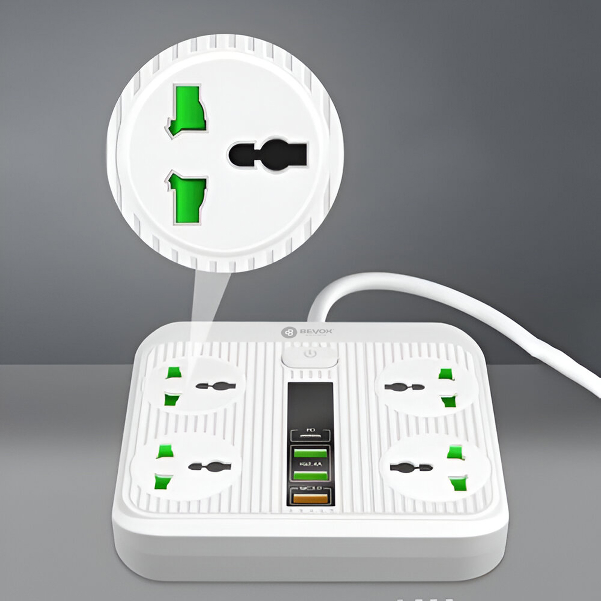 Beyox B01 40W PD + 3 QC & 4 Power Sockets Extension Plug(White)