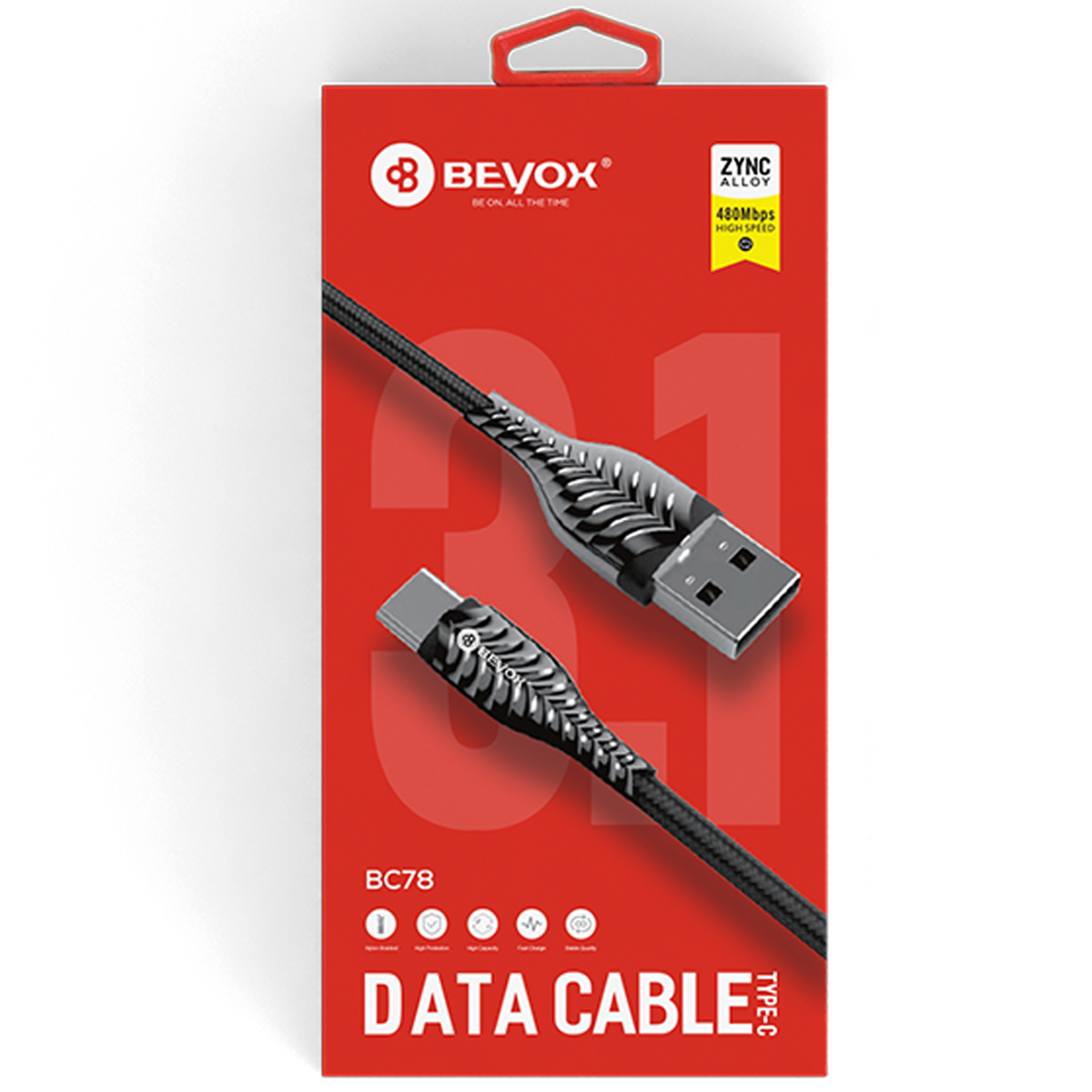 BC78 Nylon Braided Data cable (Type C) Metal Head