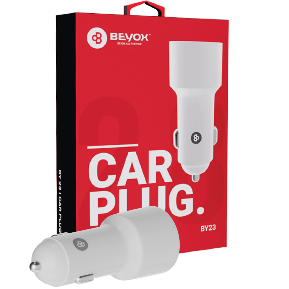 Beyox BY-23 2.8A QC Dual Port Fast charging Car Charger with Type C cable (White)